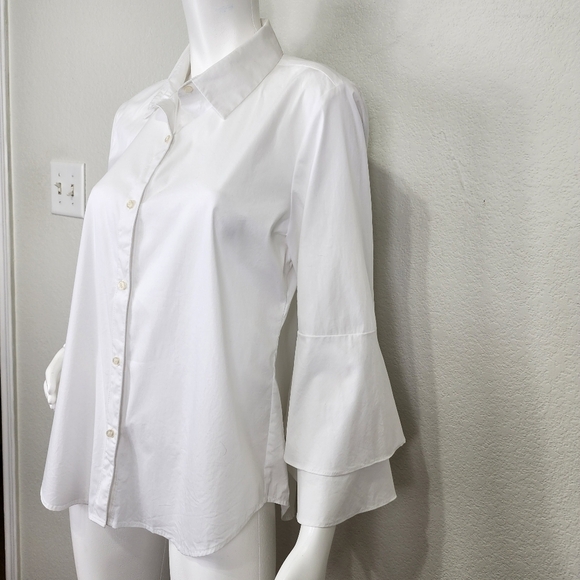 NWT Calvin Klein White Button Down Bell Half Sleeve Top Size Large - Picture 4 of 11
